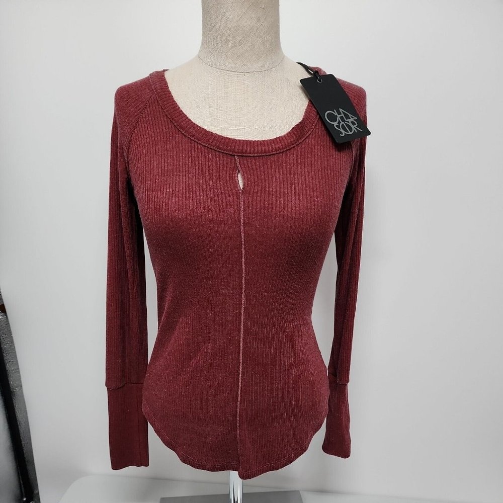 NEW Chaser Rib Knit Top Size XS Maroon Long Sleeve Shirt NWT Womens